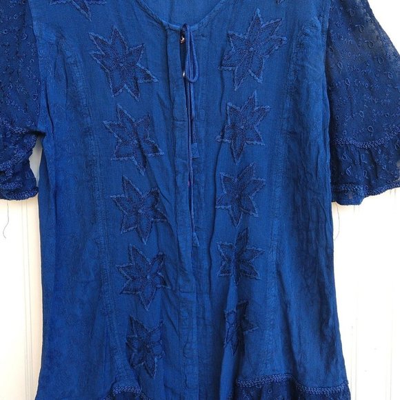 Holy Clothing Rachelle Tunic Top Size XL 1X Blue Ruffle Embroidered Tassels - Picture 5 of 11